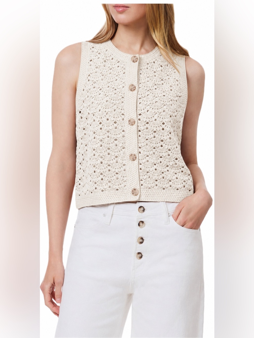 Scotch & Soda: Vintage White Crochet Button-Front Vest